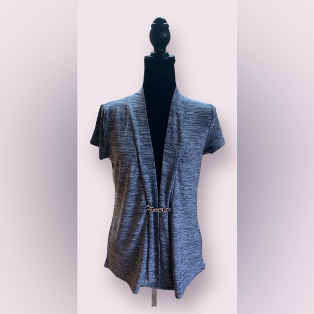 Liz McCoy: Gray Brushed Blouse with Black Insert and Chain